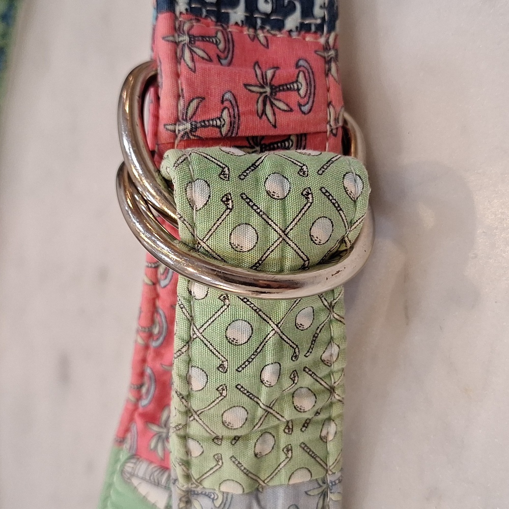 Vineyard Vines Adjustable Patchwork Belt Golf Palm Tree Shark Sailboat Pink Blue
